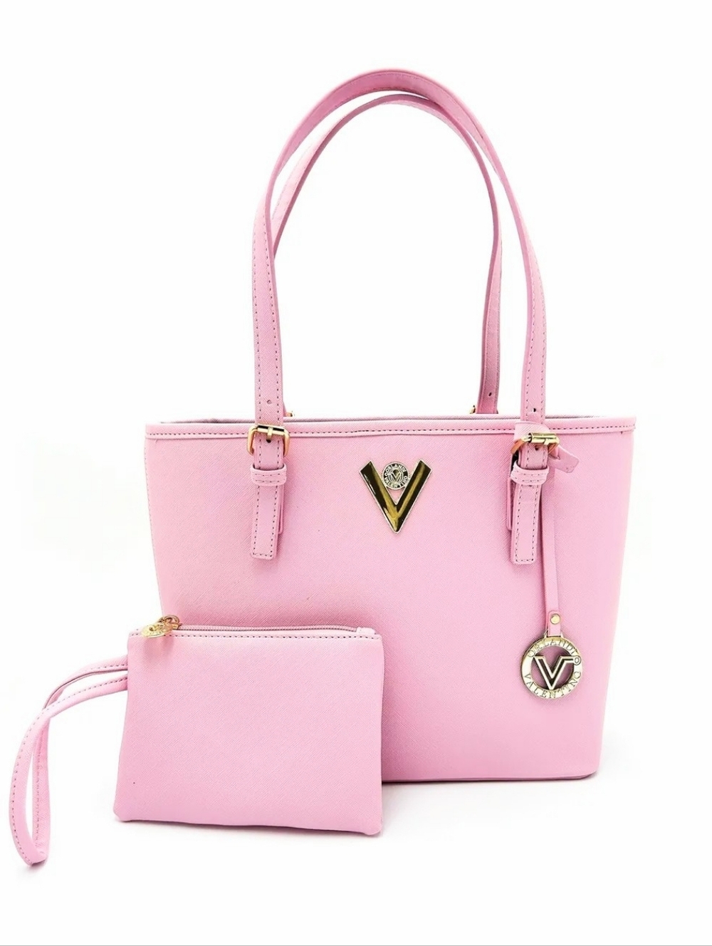 Valentino Orlandi Pink Tote Bag w/ Matching Wristlet NWT Gold Hardware Structure